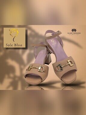 Sole Bliss Women's Tan Block Heel Sandals with Gold Hardware